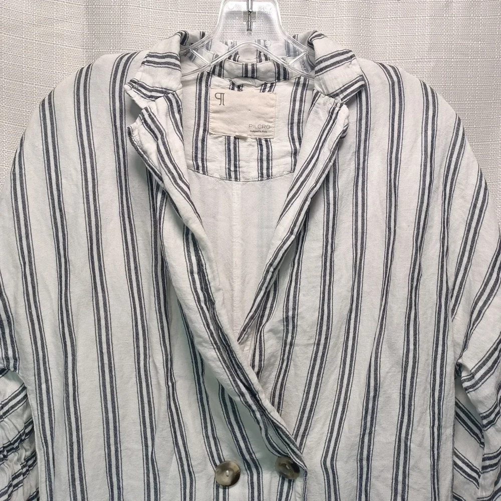 Anthropologie Pilcro Linen Blend Dolman Sleeve‎ Blue Striped Blazer Women's XXS
